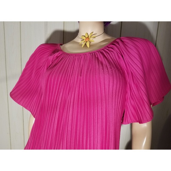 VTG 70s BOHO DISCO Pink Pleated Angel Sleeve Top NWT - Picture 3 of 8